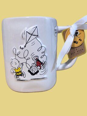 Rae Dunn Peanuts Charlie Brown Tangled in a Kite Double Sided Mug NWT